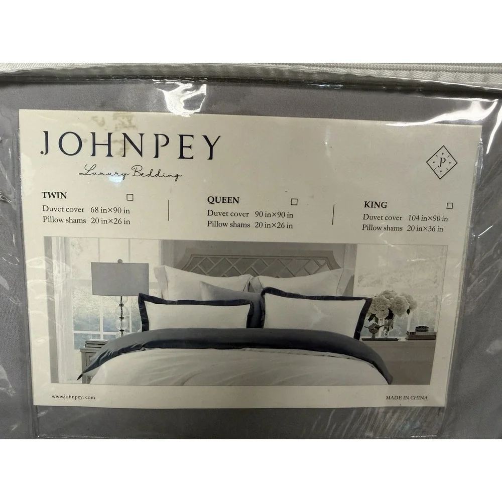 Johnpey Luxury Bedding King Duvet Cover Set Gray White Border Hotel Style 3 Pc